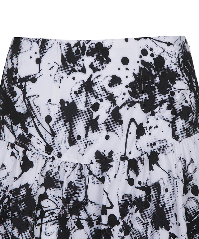 ANEW Golf Women Shirring DTP Point Flare Skirt in White with floral pattern and flared hem design.